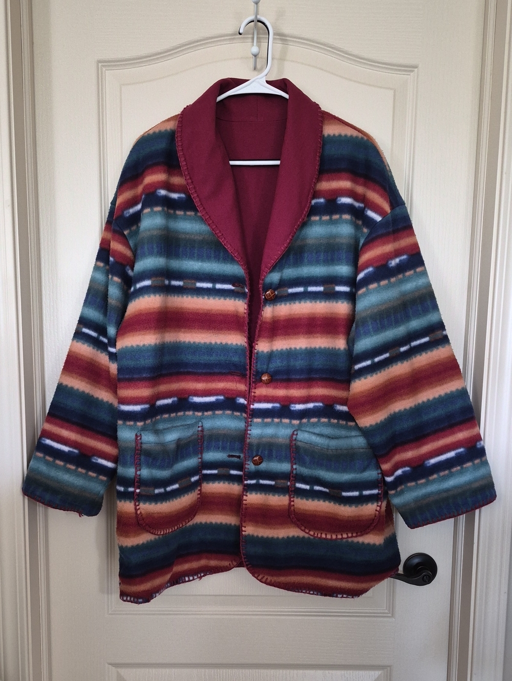 Handmade Southwestern Multi-Color Jacket Reversible Teddy Coat- Women's L-2XL